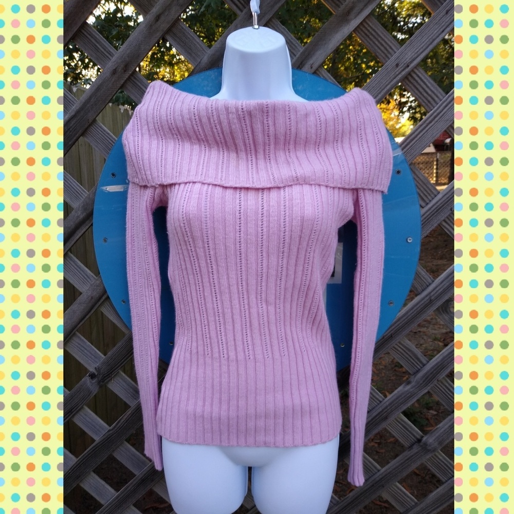 TAKARA Angora blend cowl off shoulder sweater